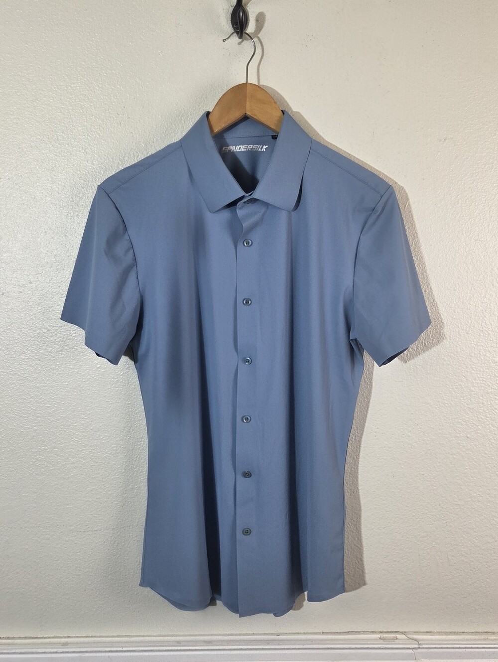Spaidersilk Mens Small Blue Performance Button Up Shirt Short Sleeve Golf